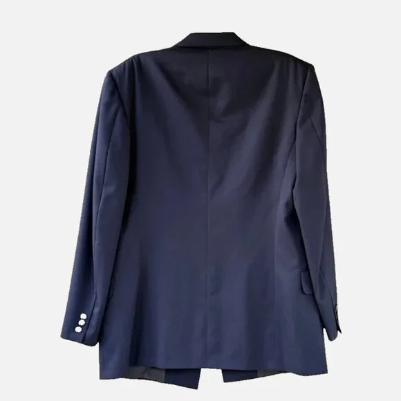 VTG Oscar de la Renta Men's Wool Gaberdine Navy Double Breasted Blazer Size 42L